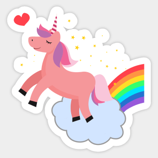 Cute Pink Unicorn & Rainbow Sticker